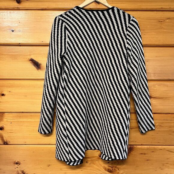 ANDREA JOVINE Oatmeal /Black Stripped Open Front Stretch Cardigan Sweater S - Picture 4 of 4